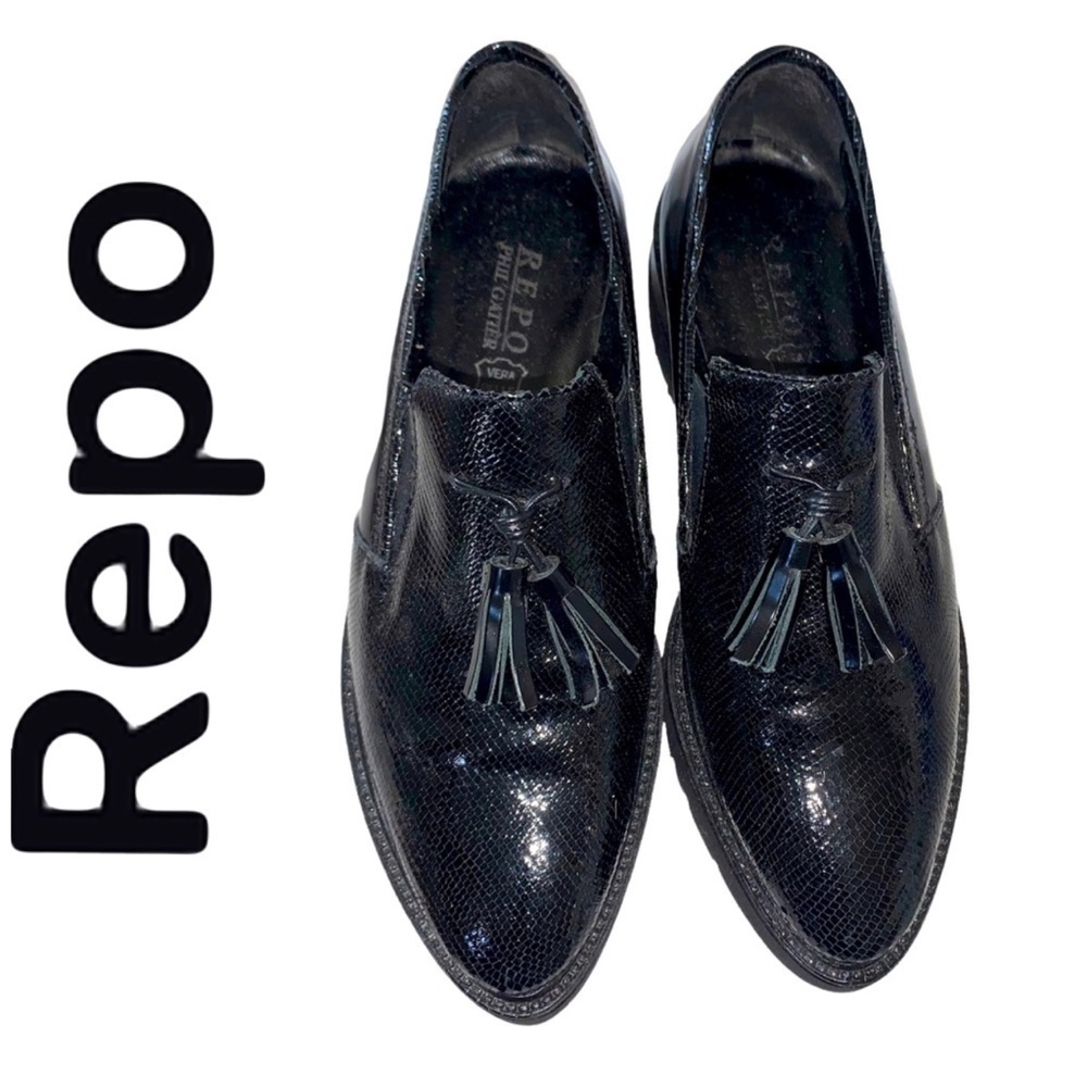 PHIL GATIÈR REPO by Black Patent Leather Loafers with Tassel made in ITALY SZ 7